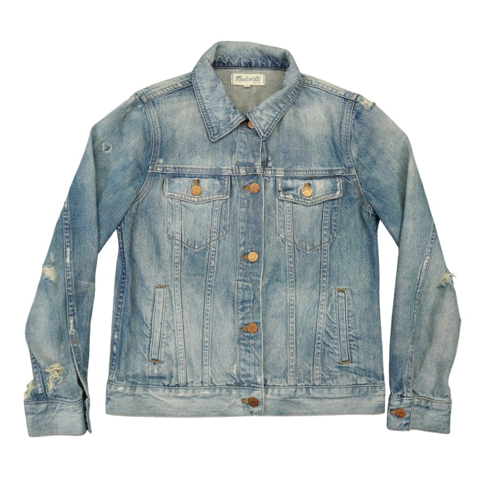 Madewell Denim Jacket Womens M Distressed Trucker Light Wash Cotton